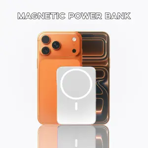 Magnetic Wireless Power Bank 5000mAh - Portable Charger with Type-C Cable, Fast Charging, and Lighting Input for iPhone 16/15/14/13/12 Series - Chargeable, Smartphone Smartphone Chargeable