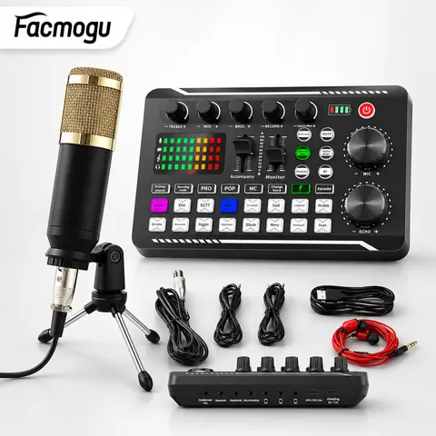 [Facmogu] F998 Metal Digital Sound Card Audio Mixer & Voice Changer - USB Audio Interface with DJ Mixing, Ambient Sound Effects, Cable Microphone Kit for Live Stream, Gaming Set, Recording (Ideal for Music Lovers),techvibes
