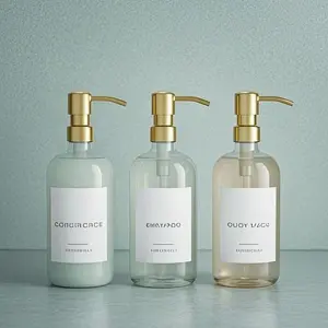 Modern 21oz Clear Bathroom Dispenser Set - Reusable Shower Soap Bottles with Pump and Labels - Easy to Refill Body Wash Containers for Stylish Decor - 3-Pack Leak-Proof Pump Bottles - Instant Bathroom Upgrade