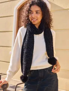 LyzerMia Womens Chenille Scarf with Pompom Winter Knit Warm Scarves for Cold Weather with Gift Box