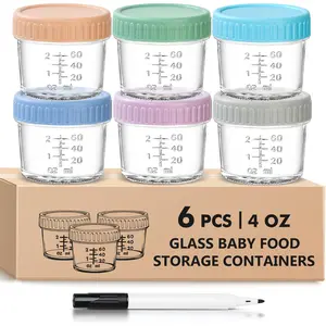 Glass Baby Food Storage Containers -  Baby Food Jars with Lids Baby Food Maker Microwave Dishwasher Freezer Safe Leak Proof BPA Free Reusable