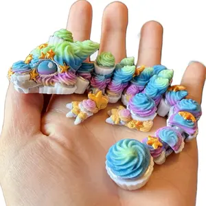 Articulated Baby Cupcake Birthday Dragons | 3D printed plastic articulated cupcake birthday dragon fidget toy for fun and stress relief - sensory objects desk pets