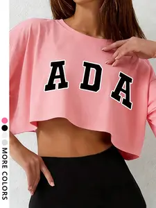 Spring Summer Casual Ada Letter Print Milk Silk Short Sleeve Top, Slimming Versatile Shirt, High Stretch Comfortable Fabric