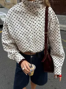 Summer Women's Polka Dot Blazer Jacket, Casual Comfy Jacket, Y2K Street Style Spot Design, Fashionable Long Sleeve Top for Casual & Vacation Wear