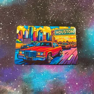 Texas Slab Style Debit Card Sticker Sleeve Custom Houston Design with Colorful Cityscape