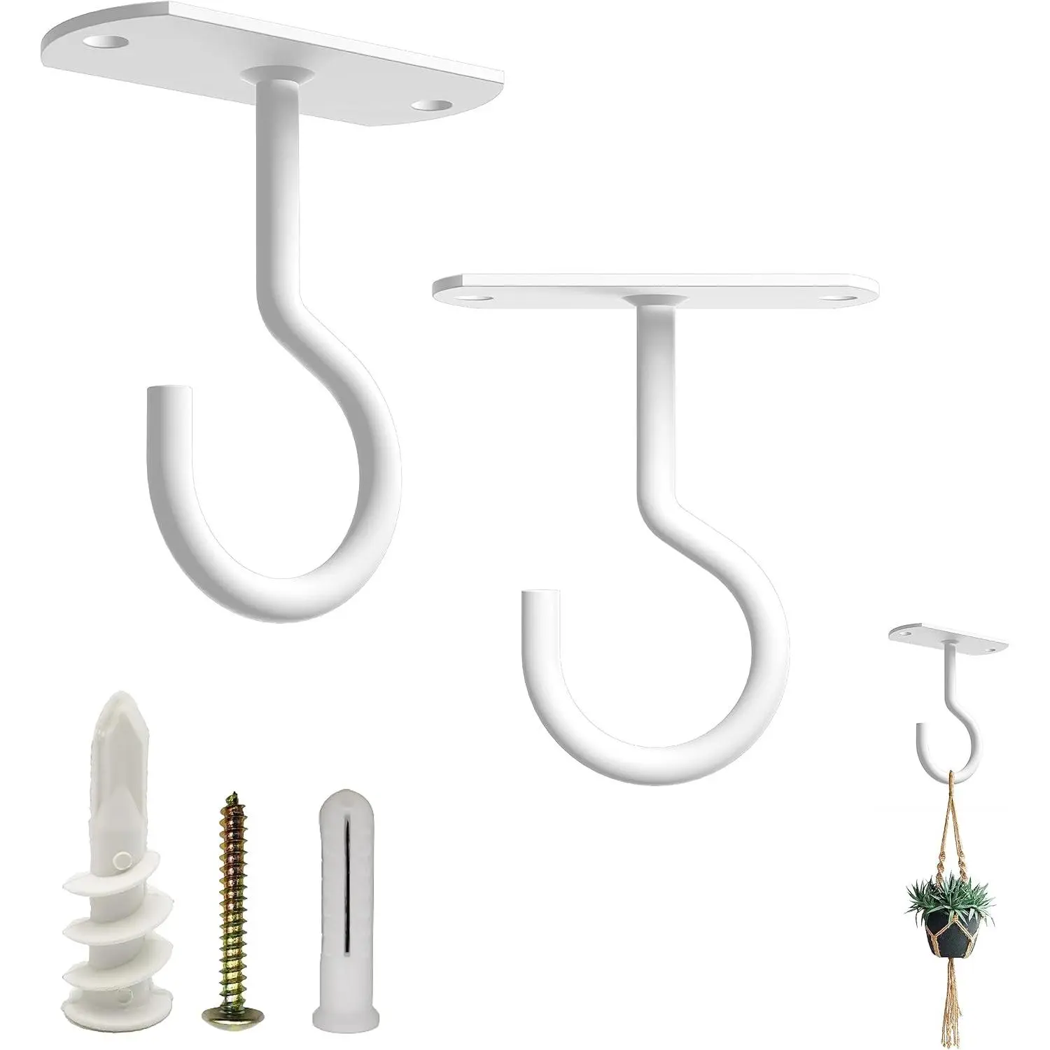 Ceiling Hooks Heavy Duty 2 Pack -  Hooks for Ceiling Hanging Hook for Hanging Basket Hook, Light, Bird Feeders, Wind Chimes Decor Indoor & Outdoor (White, 2.5 Inch 2 Pack)
