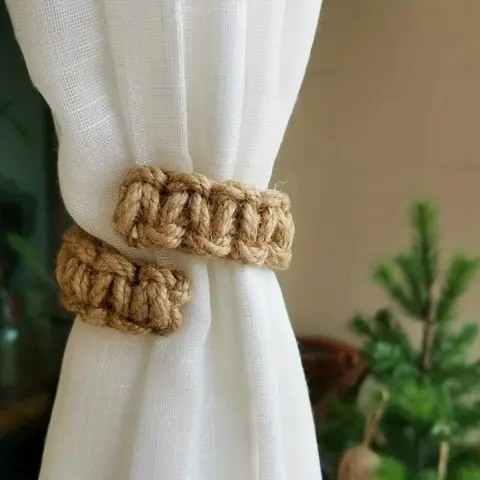 2 pcs hand-knitted linen curtain tie Curtain tie backs for curtains Bohemian style Adjustable curtain cord retainer Comfortable accessories for everyday life Curtain accessories Home Textile