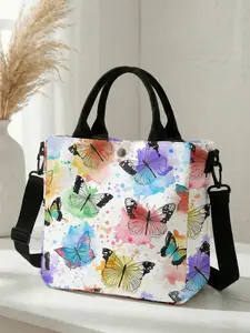 1 piece of 2D printed fashionable crossbody bag, Fashionable patterned bag, with a colorful butterfly pattern, adjustable shoulder strap + snap closure, Students/Office workers/Going out, A street style essential, Cross Body Bags