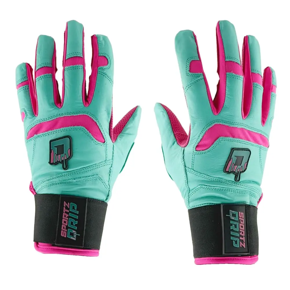 Sportz Drip Teal & Pink Genuine Leather Batting Gloves, Unisex Training Equipment for Baseball & Softball with Flexible Premium Cuff, Softball Training Aid