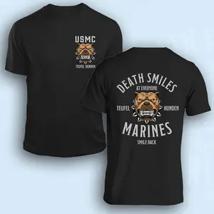 Death Smiles at Everyone Marines Smile Back T-Shirt, Marine Corps Apparel, USMC Military Veteran Gift, Patriotic Mens Graphic Tee