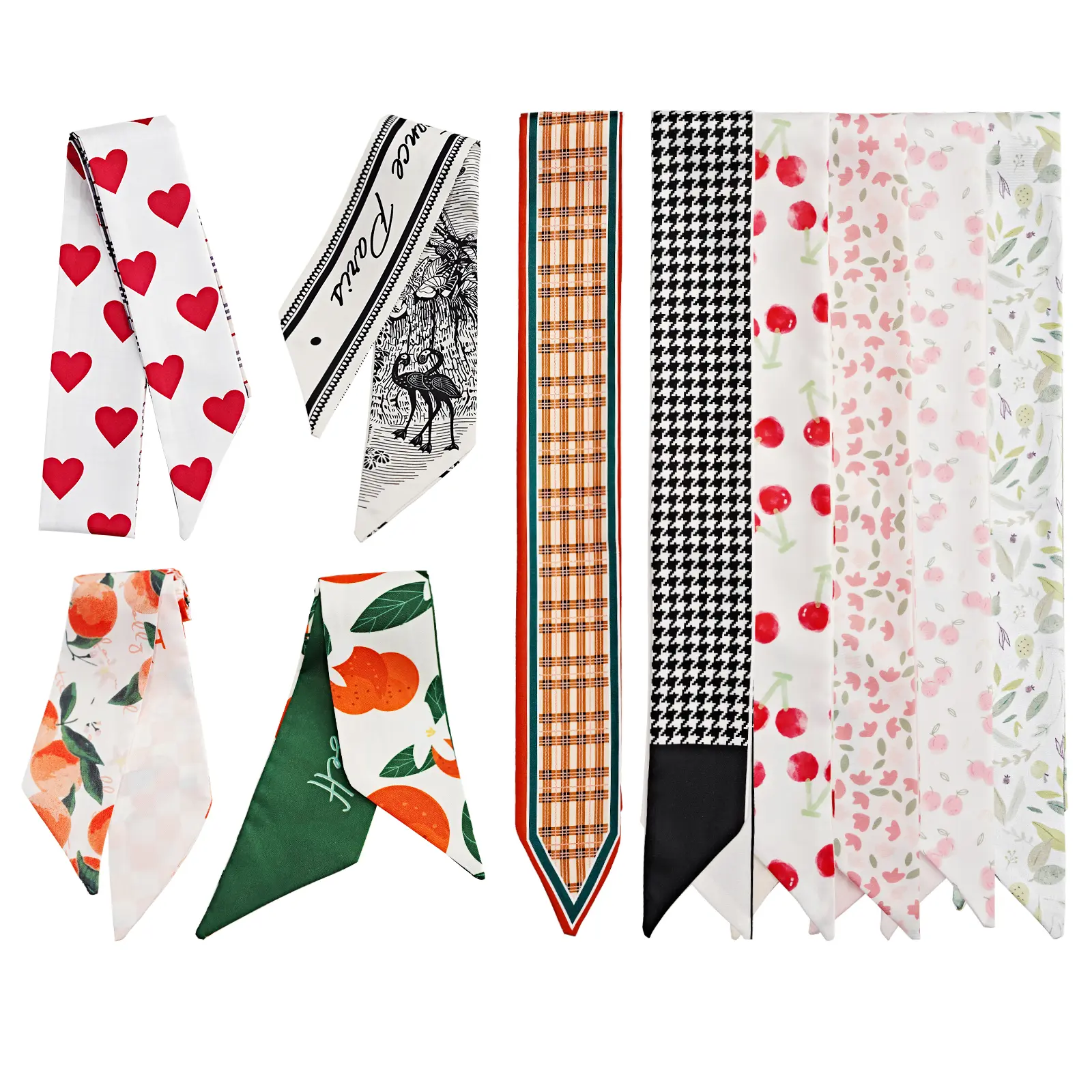 10 pieces hair ribbon scarf set, fashion ribbon scarf for hair, scarf for handbag handle, scarf for purse, scarf for women ladies girls purse scarf fashion accessories hairscarf