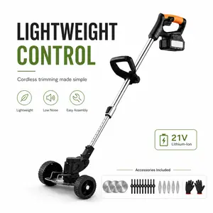 3-in-1 Cordless Grass Trimmer Weed Wacker Edger Lawn Tool, 24V 2.0Ah Lithium-ion Battery with 1.5A Fast Charger, 90° Rotating Head, Lightweight, Dual Front Wheels, 3 Blades