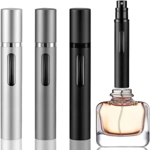 10ml Refillable Perfume Atomizer Bottle Glass Inner with Aluminum Alloy Case Nano Fine Mist Spray Nozzle Bottom Fill Design Portable Travel Spray Bottle for Perfume Cologne, Cosmetic Liquids and Makeup