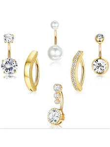 6 Pcs Belly Button Ring Surgical Steel Curved Navel Barbell Piercing Silver/Gold Plated Belly Rings for Women Navel Piercings Pack (Silver-Heart) Body Piercing Jewelry