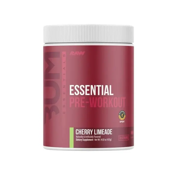 RAW Nutrition Essential Pre-Workout Powder - Cherry Limeade Flavor, Informed Sport Certified, Sucralose & Acesulfame Potassium-Free Alternative, Endurance-Boosting, Muscle Pump Support, Easy-to-Mix Formula, 20 Servings, 14.92 oz (423 g), For All Ages, Sup