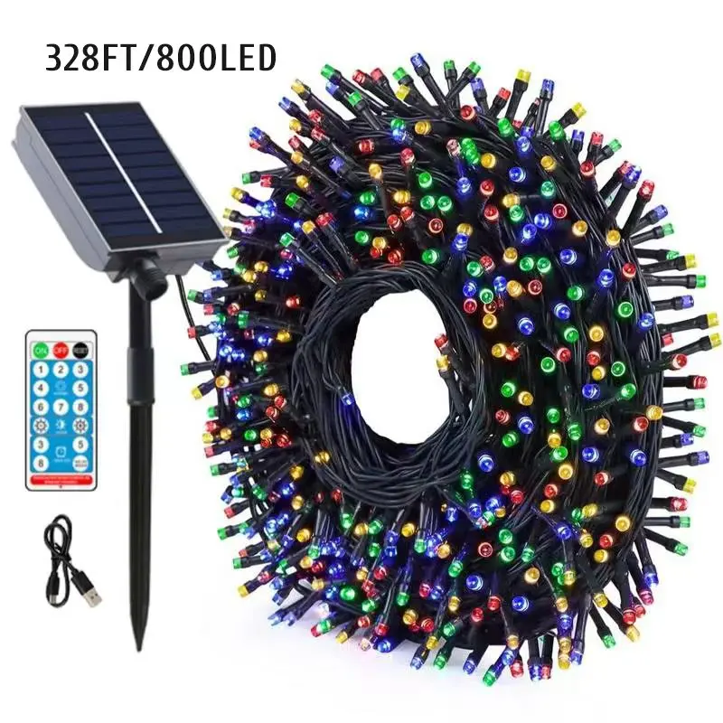 328-foot outdoor solar string lights, outdoor solar 900 LED lights with 8 modes, waterproof solar Christmas lights for patios, fences, balconies, parties, and tree decorations