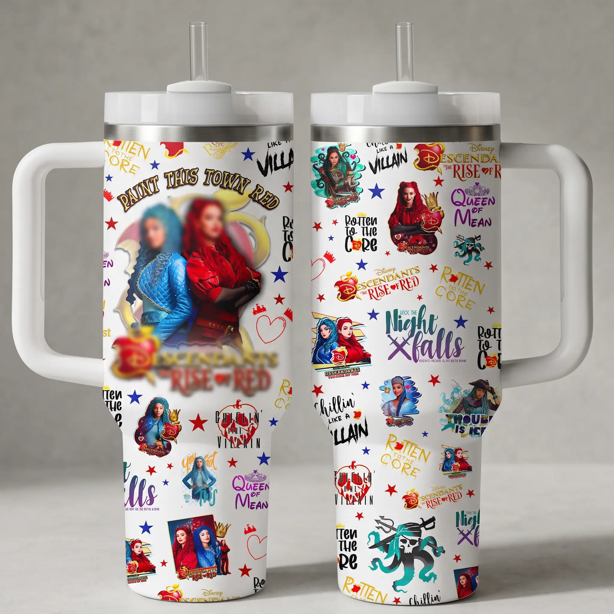 Descendants TV Series Custom Black/White Cup 40oz/30oz/20oz Tumbler With Handle, TV Show Inspired Tumbler