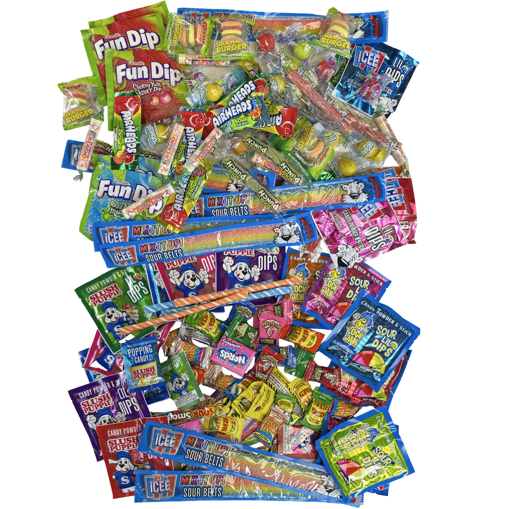 Sweet & Sour Candy Variety Sampler 2 Lb. With Lemonhead, efrutti, Icee, Fun Dip, Smarties, Airheads, Slush Puppy, Warheads, Icee, Nerds and more, 130 Pieces