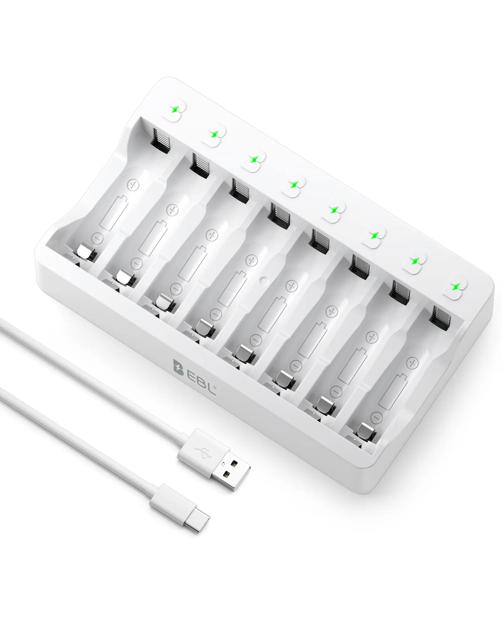 EBL 8-Bay Smart Battery Charger | High-Speed USB-C Charger for AA and AAA NiMH Rechargeable Batteries,back to school