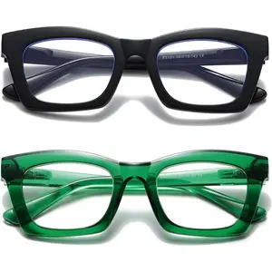 2 Pack Oprah Style Reading Glasses for Women Men Blue Light Blocking Computer Square Readers with Spring Hinge and Glasses pouch 1.50 High Quality Eyewear