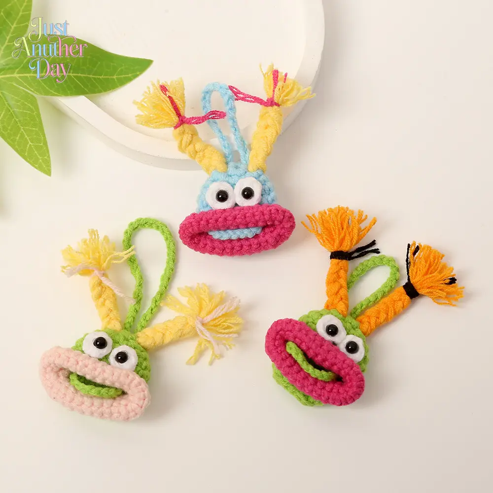 3PCS Funny Ugly Cute Sausage Mouth Keychains, Handmade Crochet Pendant Charms, Unique Car & Bag Accessories, Quirky Small Gift for Friends & Family