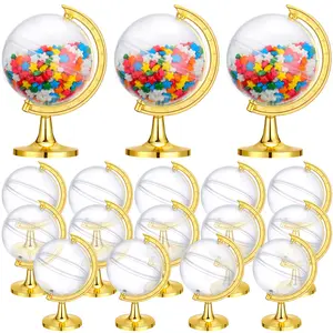20 Pack Mini Golden Globe Clear Candy Boxes Earth Shaped Party Favor Containers Candy Plastic Gift Box Fillable Ornaments Crafts Decorations Small Candy Packing Box for Wedding Birthday Earth Day