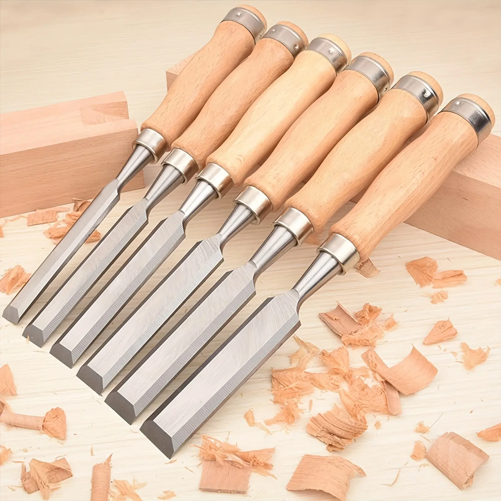 NANWEI Six-piece Woodworking Chisel Set, 6-20mm Chrome Vanadium Steel Flat Carving Chisels with Wooden Handles Suitable for Carpentry Operations, Woodworking Tool And Accessorie, Woodworking Accessorie, Woodworking Tool Set, Woodworking Chisel,