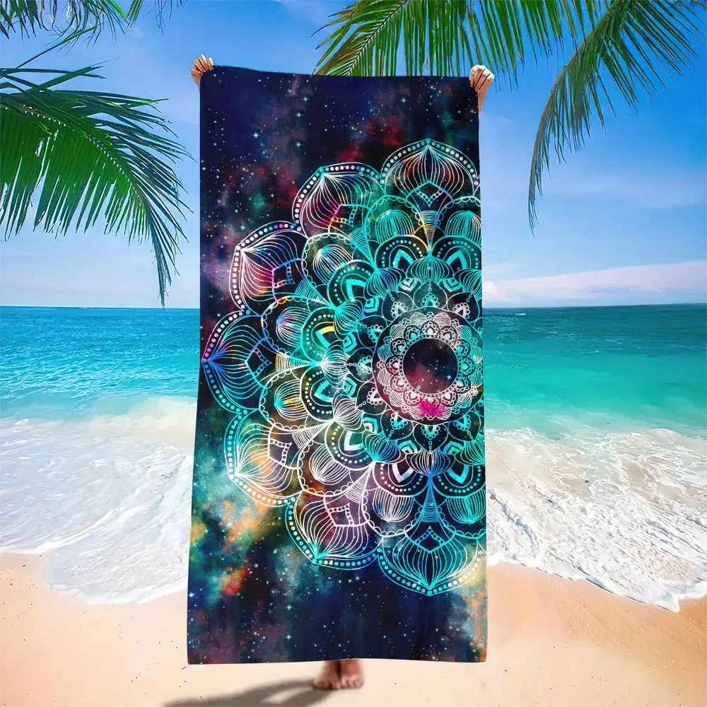 1pc Vibrant Mandala-Patterned Sun Protection Absorbent Microfiber Beach Towel for Adults - Oversized, Lightweight, Quick-Drying, Sand-Repellent - Ideal for Home Bath, Travel Pool Use, Absorbent Microfiber Beach Towels