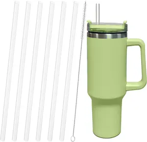 Replacement Straws Compatible with 40 oz 30 oz Tumbler with Handle | 6 Pack Clear Reusable Plastic Straws | Cleaning Brush Included outdoorfun