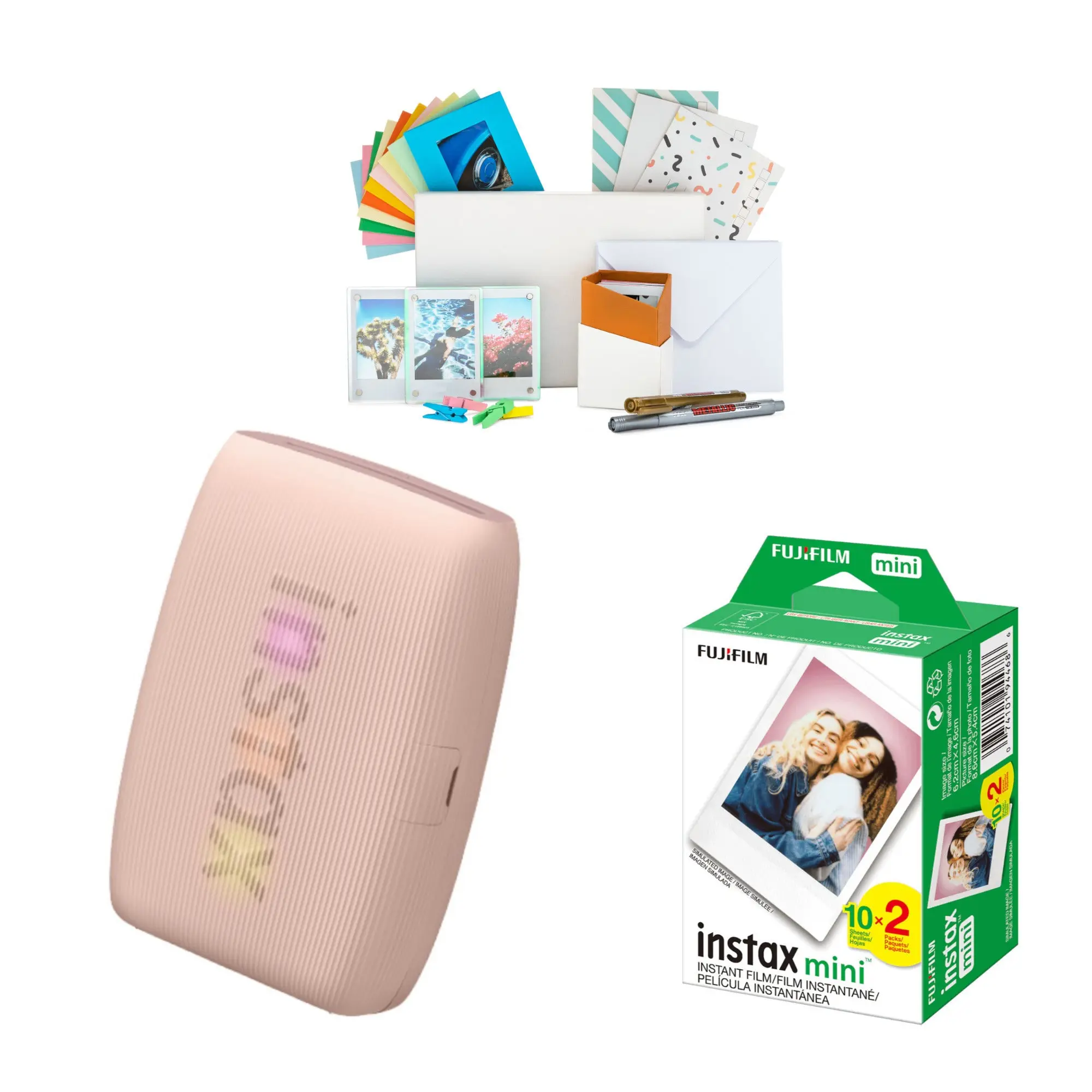 Fujifilm Instax Mini Link 3 Compact Smartphone Printer Bundle, Instant Camera Accessory with Instax AiR Studio App & Magnetic Photo Hold (Rose Pink)