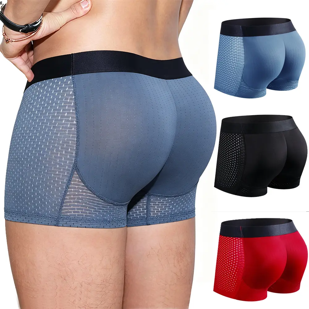 Mens Butt Lifter Padded Underwear Mens Mesh Shapewear Boxer Briefs with Butt Enhancing Pads