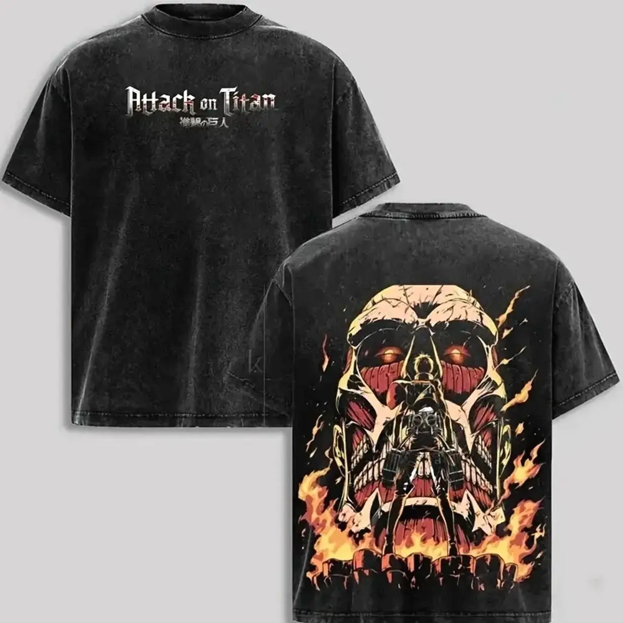 Attack on Titan AOT Anime Streetwear T-Shirt Vintage Washed Oversized Heavyweigh 4ED