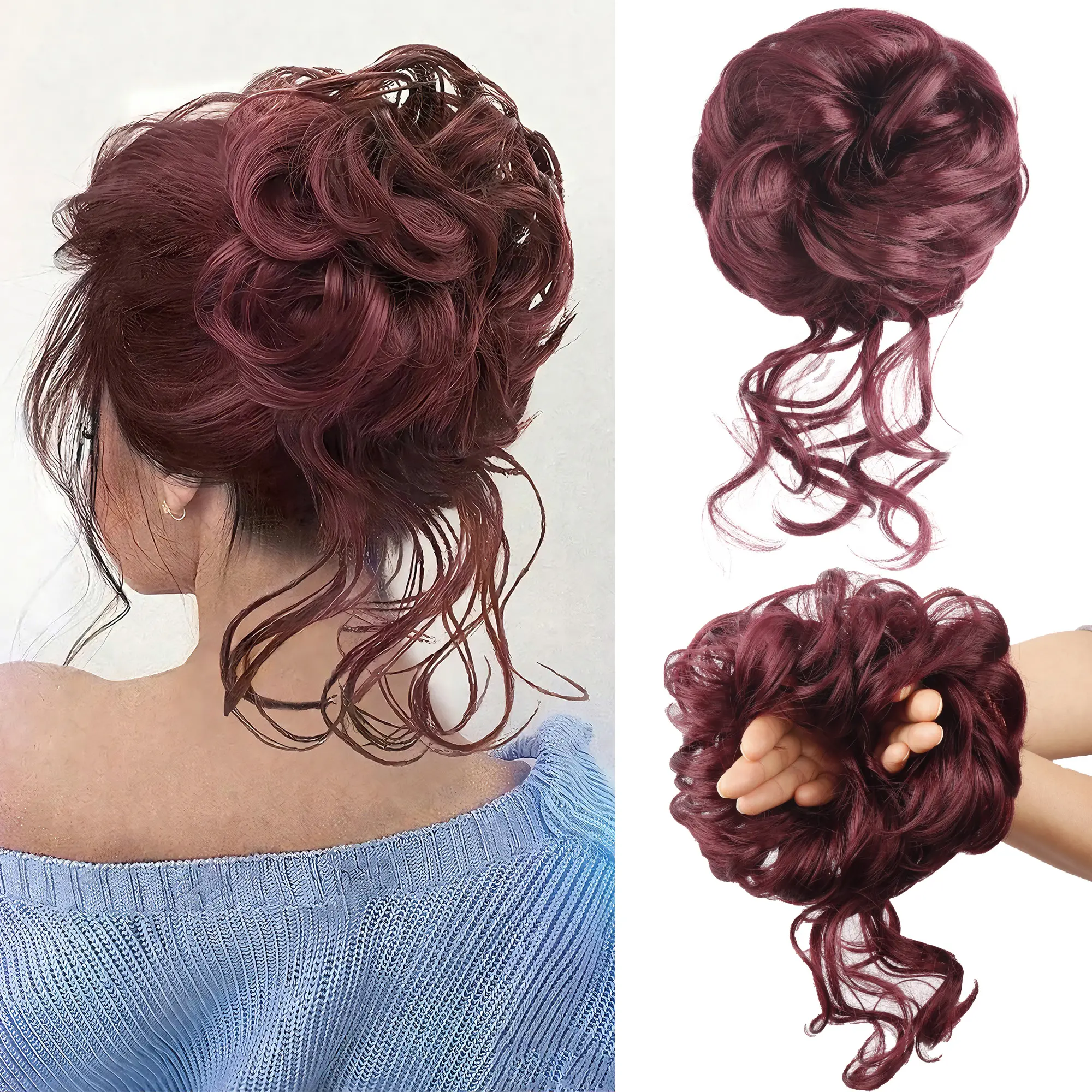 Messy Bun Hair Piece Curly Fake Hair Bun Scrunchies Extensions Synthetic Chignon Updo Hairpieces for Women 99J 50g