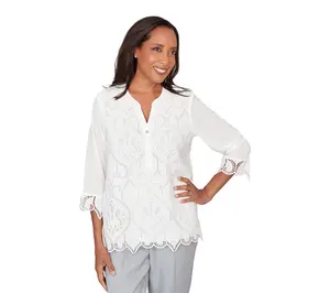 Alfred Dunner Women's Lace Front Henley Top