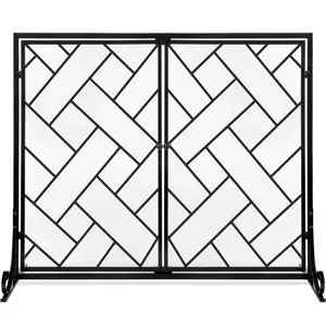 Best Choice Products 44x33in 2-Panel Handcrafted Wrought Iron Geometric Fireplace Screen w/ Magnetic Doors