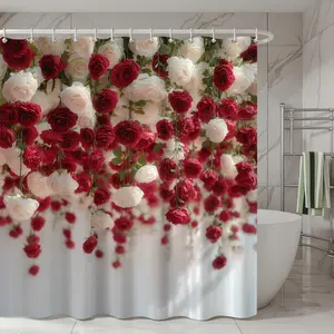72x72 Inch Waterproof Bathroom Curtain Set, Rose Pattern, Easy Install, Durable Polyester Fiber, Perfect Gift for Home Decor, Shower Curtain Set