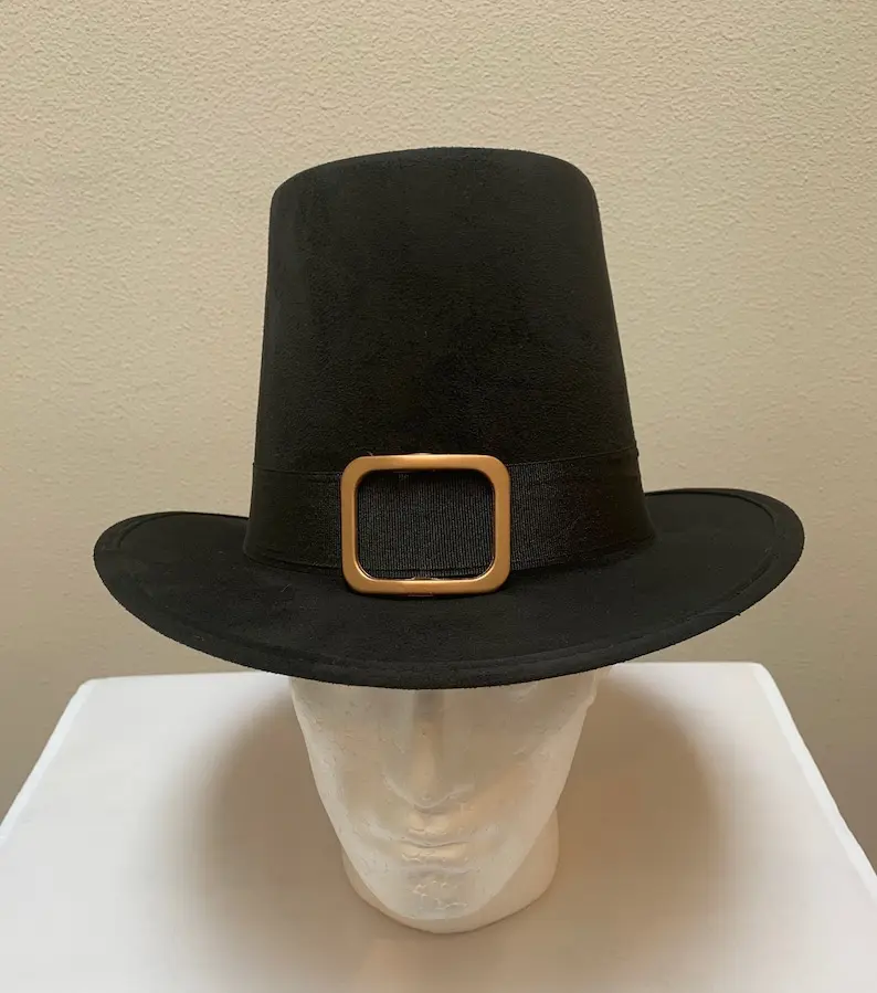 New adult Renaissance Medieval Victorian Elizabethan pilgrim colonial black tall hat cap John Carver costume Cosplay size large X large