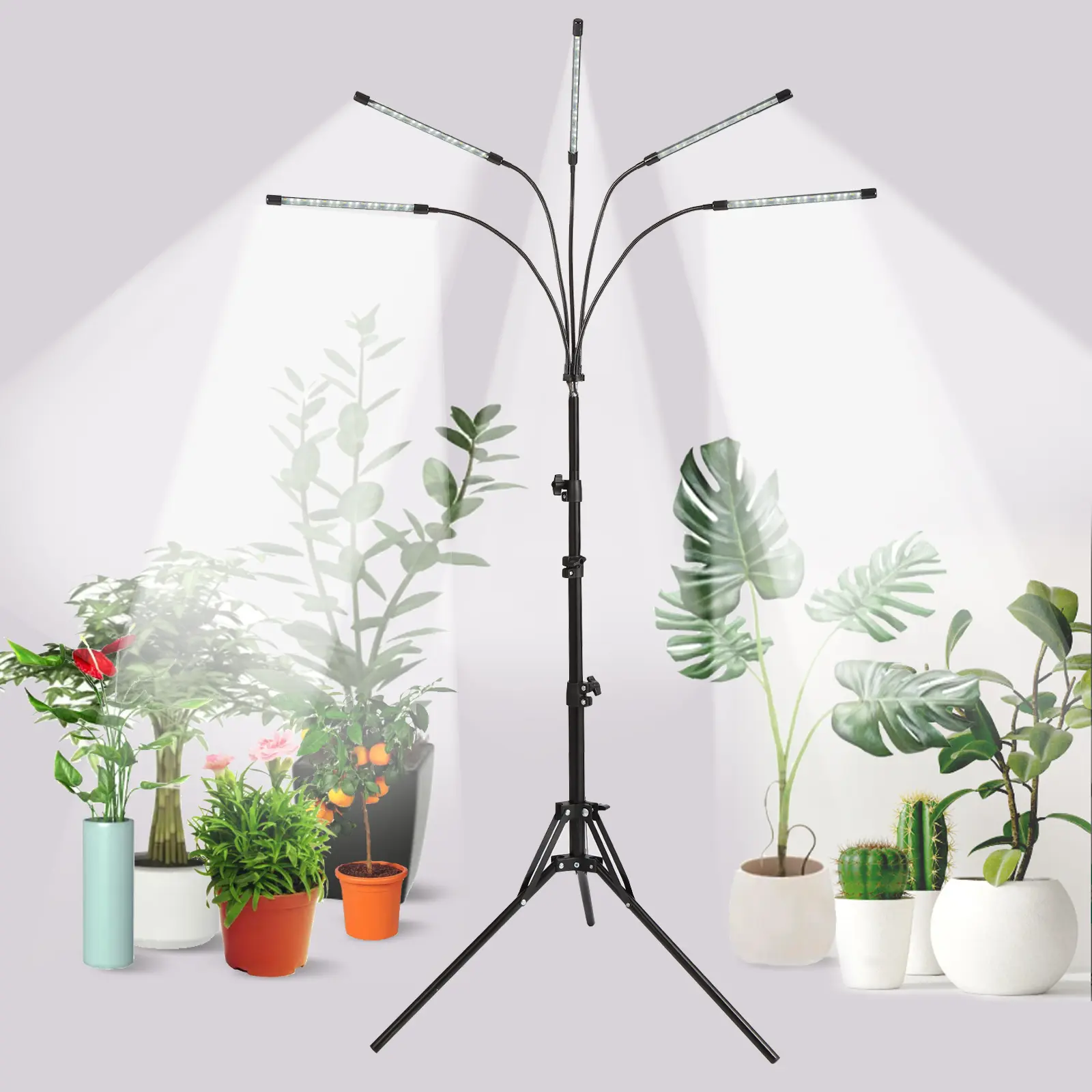 MUENING Modern Indoor Garden Grow Light with Metal Stand - Dimmable LEDs, 10 Brightness Levels, 3/9/12H Timer, 3 Switch Modes, Adjustable Gooseneck Arm, White & Warm White Spectrum for Indoor Plants, Greenhouses