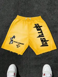 Fashion Men's Casual Letter Print Shorts, Summer Micro-Elastic Polyester Knit Fabric, Fitted Style, Ideal for Outdoor Activities & Family Gatherings