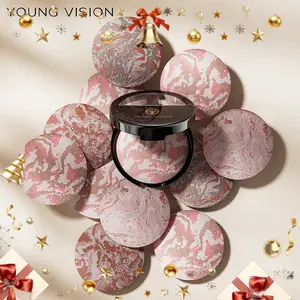 YOUNG VISION Festive Glamour Baked Palette: Balance-n-Brighten Color Correcting Foundation & Contour - 4-in-1 Long Lasting Marble Powder (Ideal Christmas Gift) Bronzer