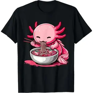 Anime Kawaii Axolotl Eating Ramen Noodles Kids Teen Girl Boy T-Shirt  made in usa.