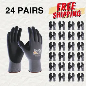 24 Pairs MaxiFlex Work Gloves Ultimate Men's Gray Nitrile Coated 12-Pack with Touchscreen Capability Super Lightweight Breathable Micro-Foam Nitrile Coating for High Dexterity
