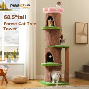 PAWZ Road Natural Wood Cat Tree with Flower Perch Modern Cat Tower in 2 Sizes 53.5 & 68.5 Inch Heavy-Duty Forest Style Cat Furniture with Cozy Condos for Indoor Multi-Cat Households Vertical Scratcher Calming#SummerVibes #petlovers
