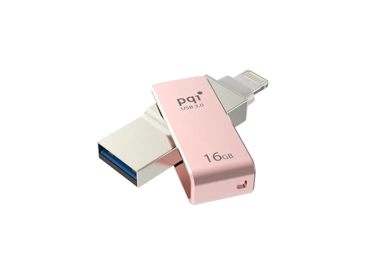 PQI iConnect Mini [Apple MFi] 16GB Mobile Flash Drive w/ Lightning Connector for iPhones / iPads / iPod / Mac & PC USB 3.0 (Rose Gold) Model 6I04-016GR3001