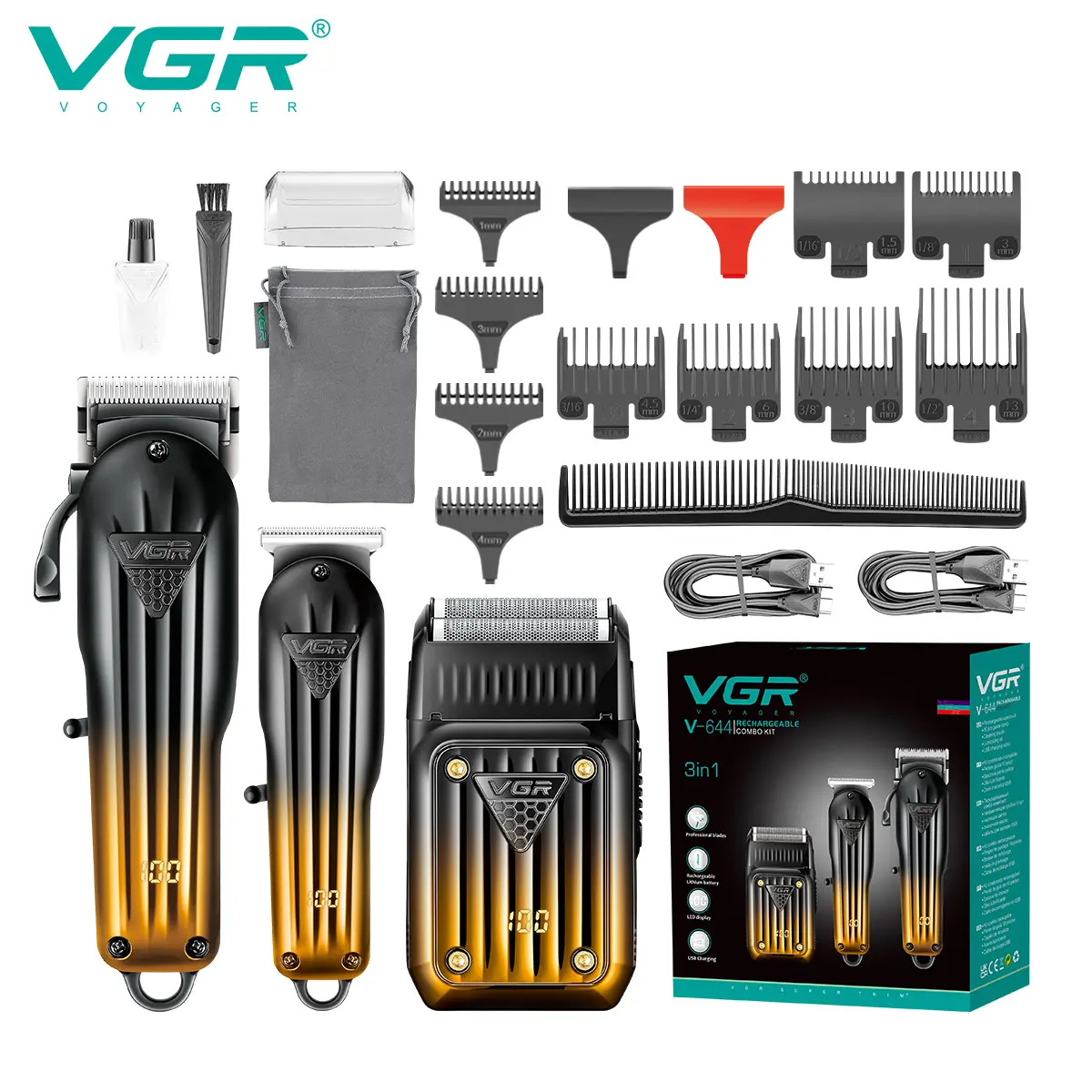 VGR 644 Men's Premium Electric Hair Clipper & Shaver Set, 3in 1 Multifunctional Grooming Kit for Men, Cordless USB Charging Beard Clipper Trimmer & Razor with LED Display, Perfect Gift for Men tiktokshopbacktoschool