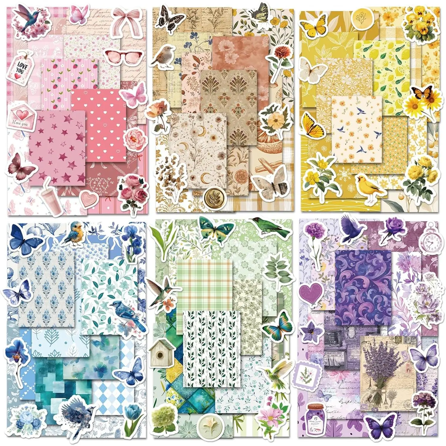 540-Count Floral Pattern Scrapbooking Diy Kits - Cute Scrapbooking Supplies, Decoration Stickers, Landscapes Stickers for Retro DIY Craft & Aesthetic Diary
