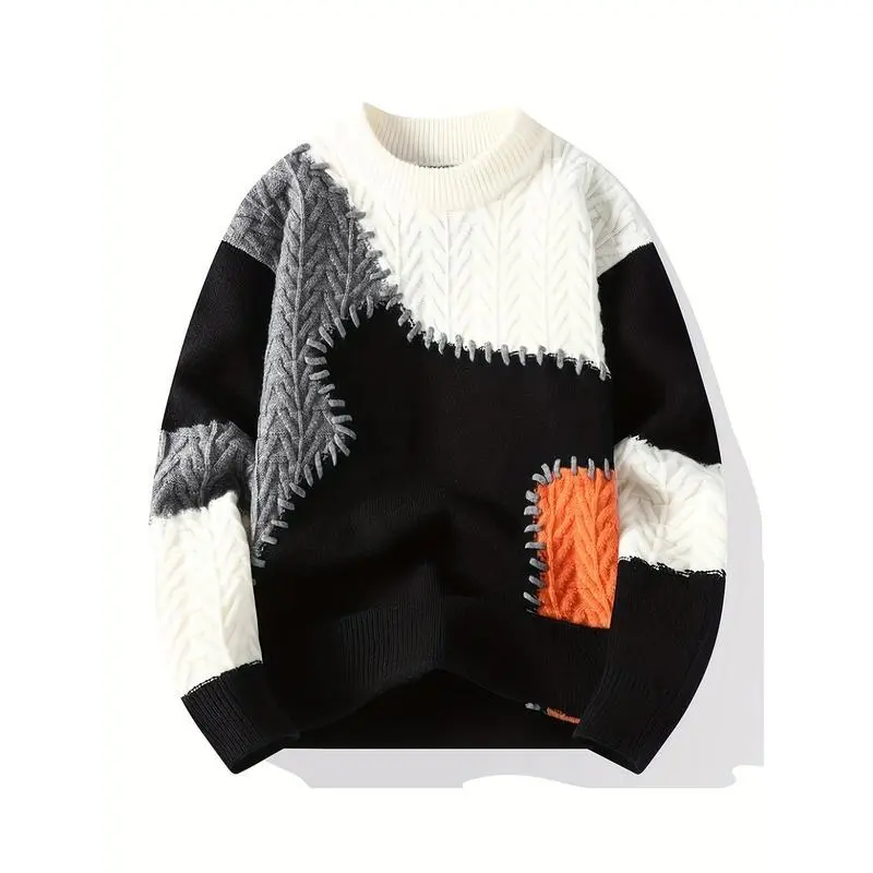Men's Color-Block Knitted Sweater - Soft and Warm for Autumn and Winter, Christmas Casual Pullover, Korean Style, Machine Washable Regular Fit Round Neck Long Sleeve, Durable and Comfortable Top, Star Selection 8658 Men's Color-Block Knitted Sweater - Soft and Warm for Autumn and Winter, Christmas Casual Pullover, Korean Style, Machine Washable Regular Fit Round Neck Long Sleeve, Durable and Comfortable Top, Star Selection 8658