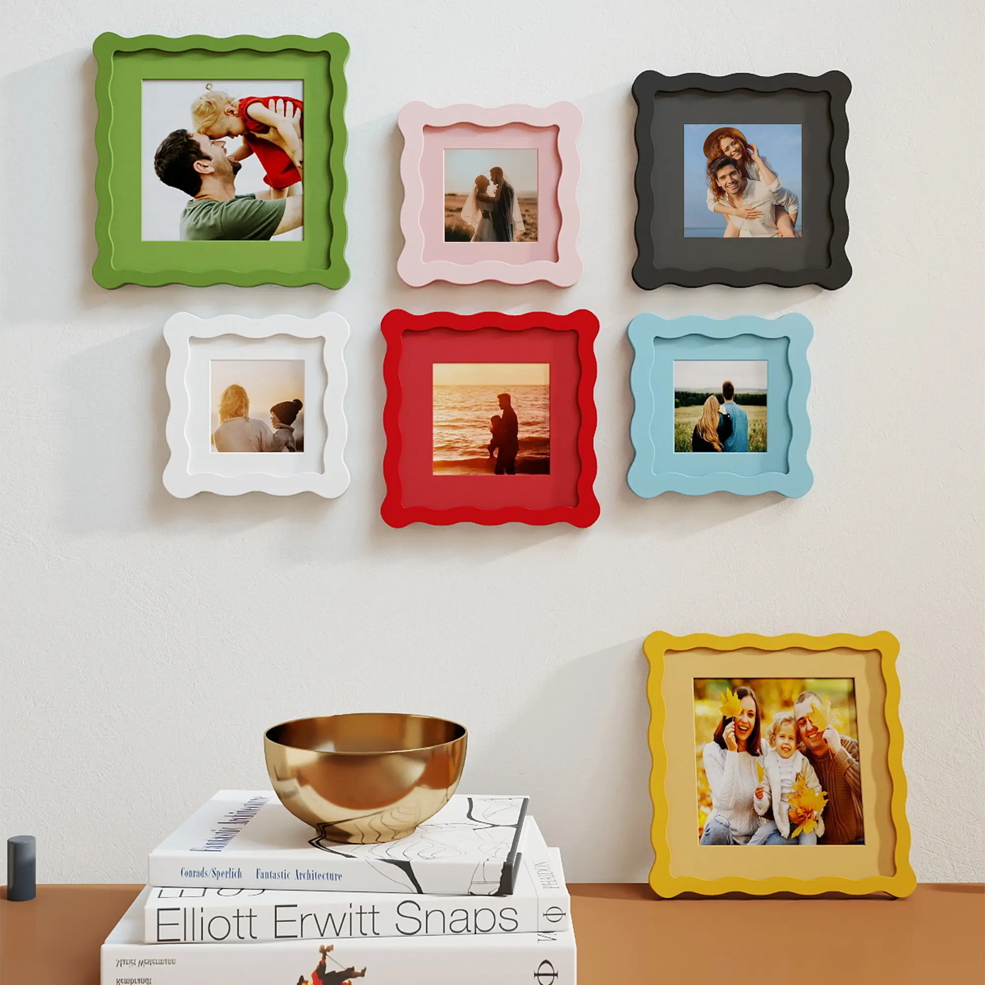 Wave Photo Frame 4x4/6×6/8×8 Inch Colorful Wave Design, Square Frame, Creative Art MDF Picture Frame, Wood Frame, Multiple Colors, Wall Picture Frames, Desktop, Home Office and Aesthetic Room Decoration, Perfect Gift