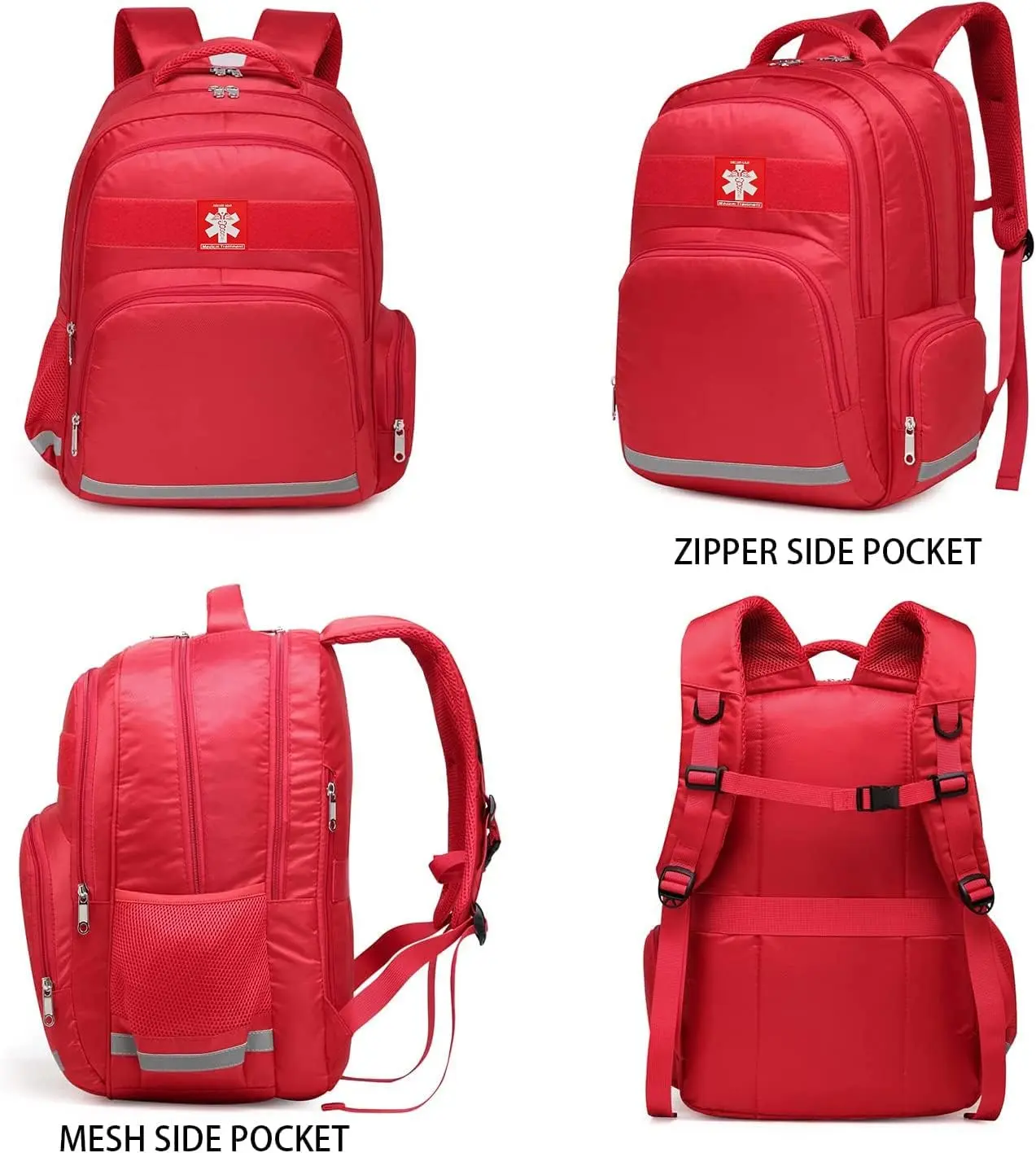 2-Pack Red Empty EMT First Responder Go Bag Emergency Backpacks - Dustproof, Waterproof, Compact Multi-Compartment Zipper Backpacks, Gender Neutral Survival Rucksack for Home Health, Outdoor Use, Go Bag Emergency Backpack