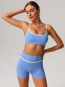 Two-Piece Set Women's Solid Crop Sports Bra & High Waist Skinny Shorts Tracksuit Set, Breathable Comfortable Sports Outfits for Yoga Gym Workout Running, Ladies Sportswear for All Seasons, Sports Fitness Wear